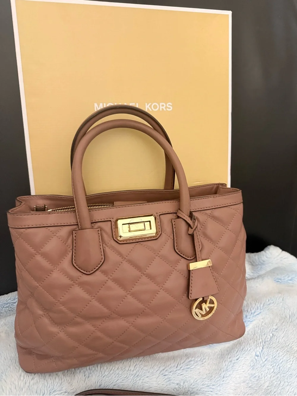 Michael Kors Quilted Satchel in Mauve Brown with Gold Hardware